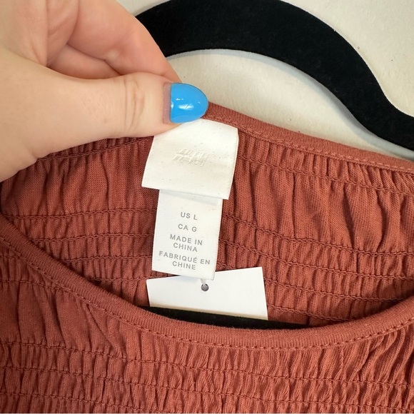 H&M | Rust Colored Balloon Sleeve Smocked Cotton Jersey Dress Large NWT - Picture 3 of 8